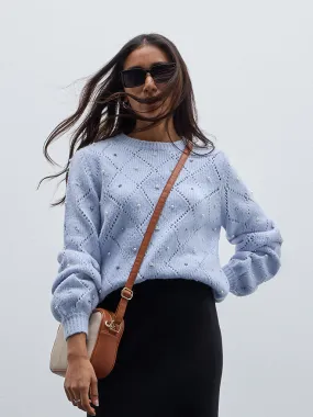 LOV Light Blue Embellished Knitted Sweater