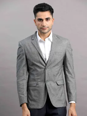 Men's Light Grey Slim Fit Cotton Blend Full Sleeve Solid Casual Blazer