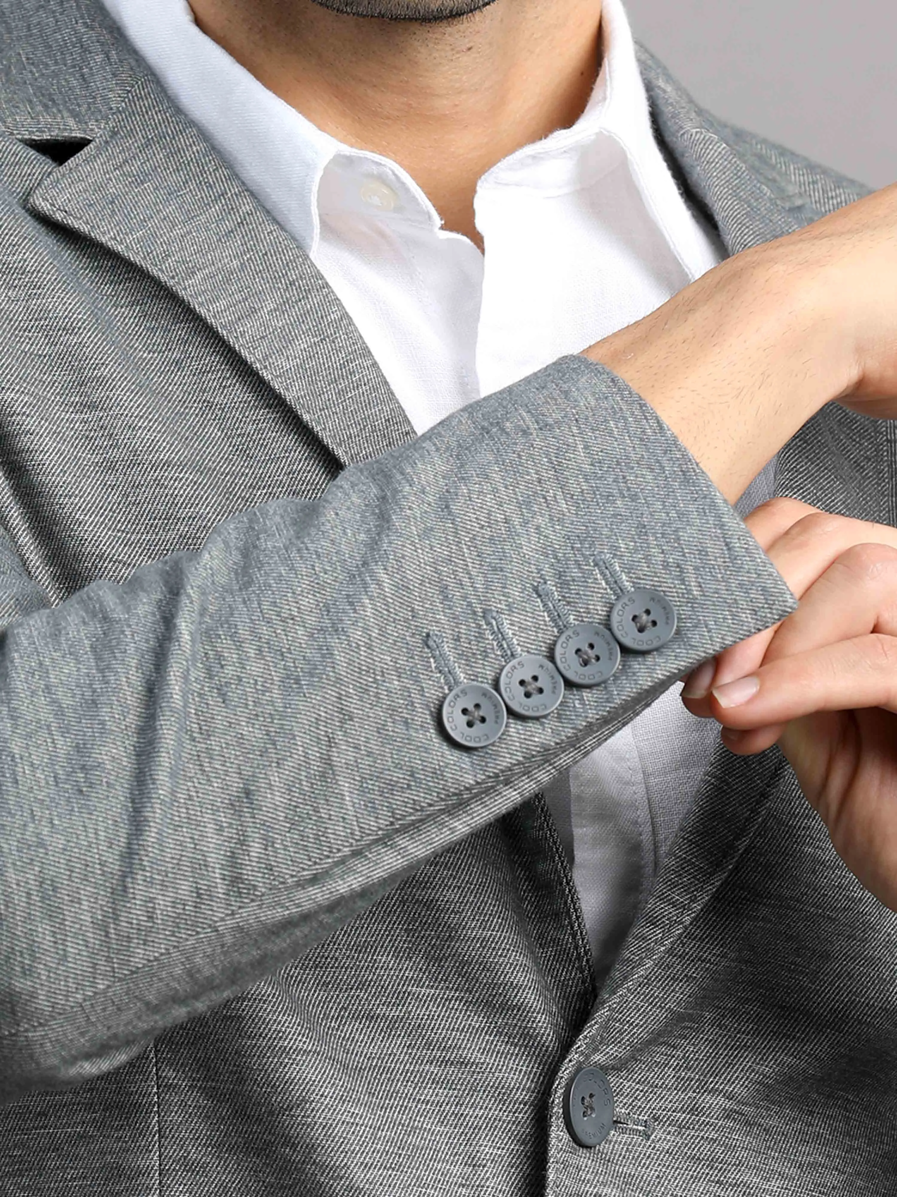 Men's Light Grey Slim Fit Cotton Blend Full Sleeve Solid Casual Blazer