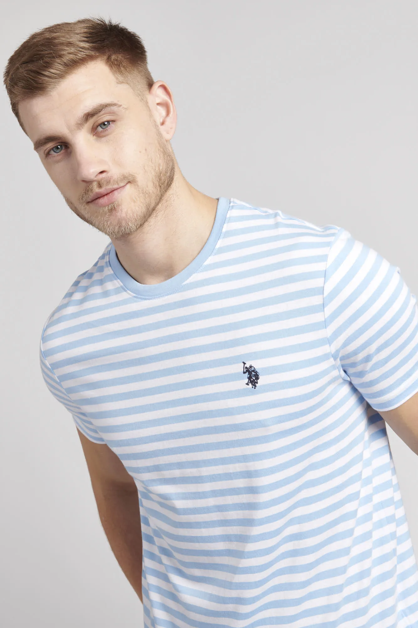 Mens Pencil Stripe T-Shirt in Blue Bell