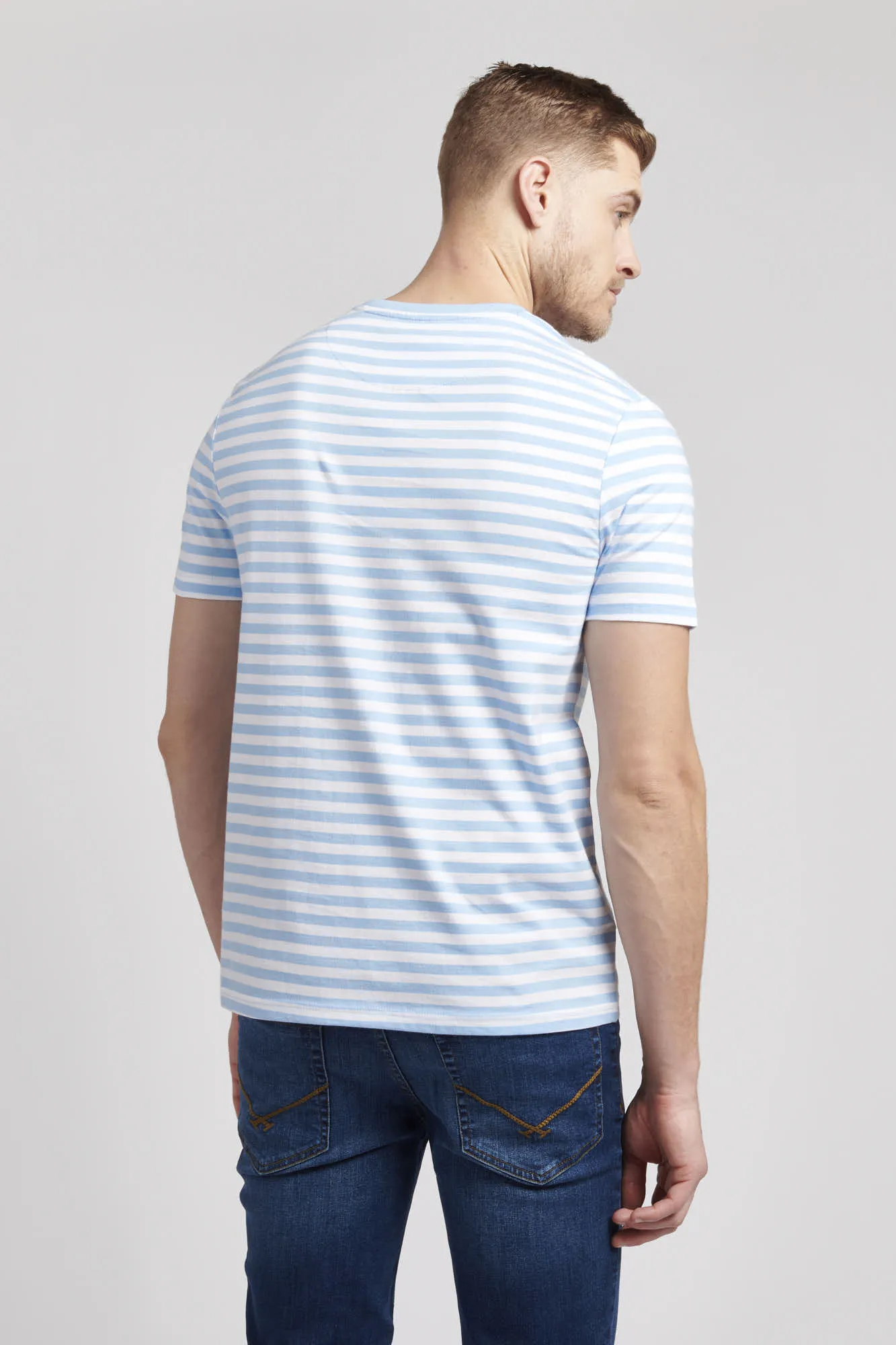 Mens Pencil Stripe T-Shirt in Blue Bell