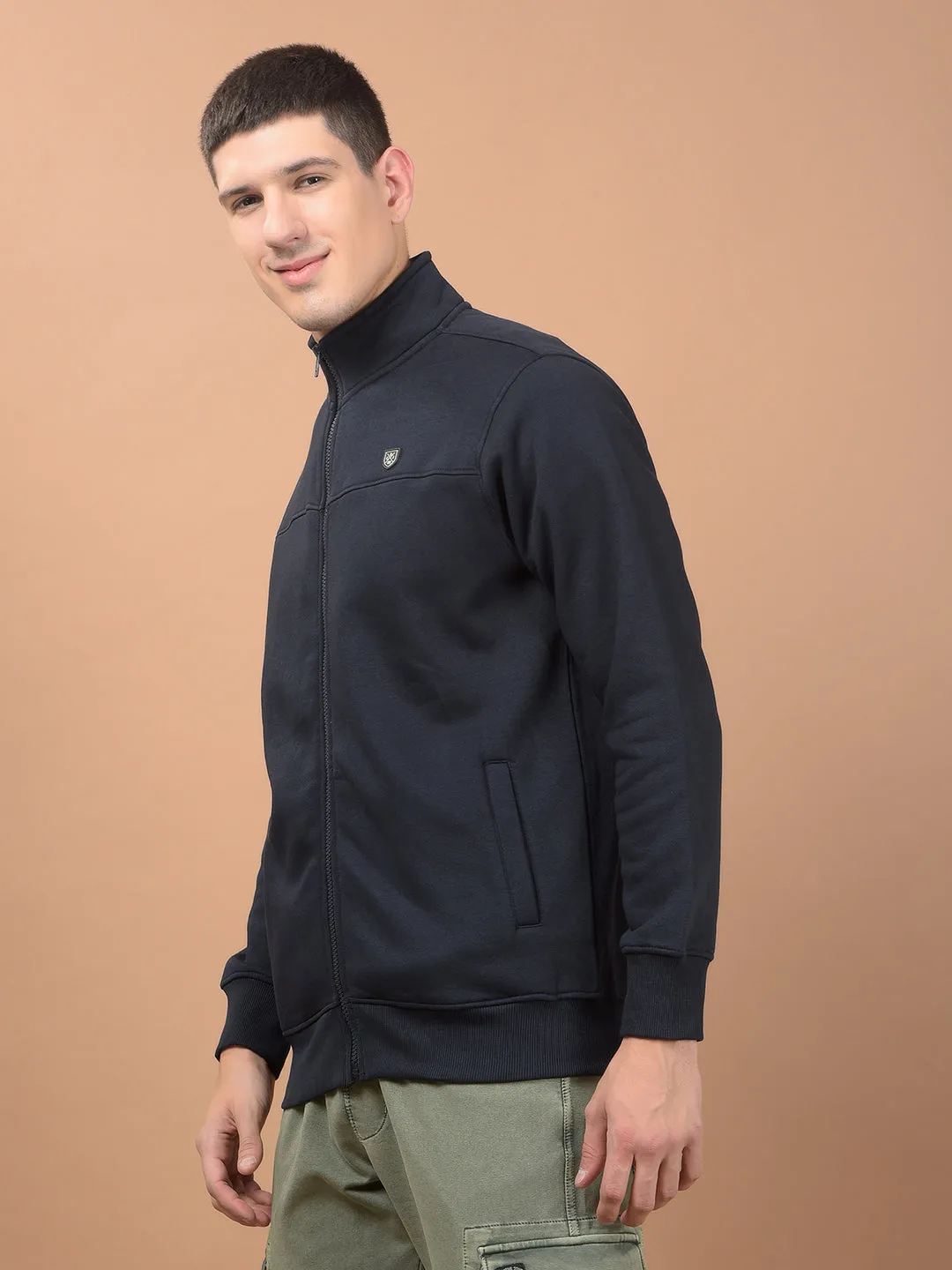 Men's Solid Navy Mock Collar Sweatshirt