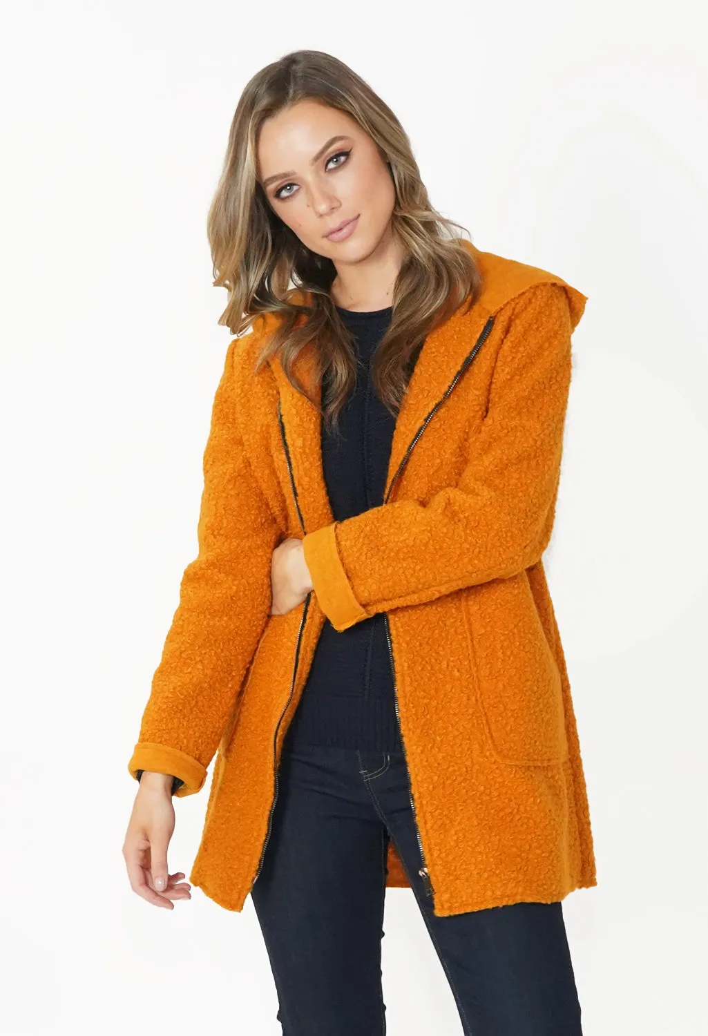 Mustard Cozy Hooded Jacket