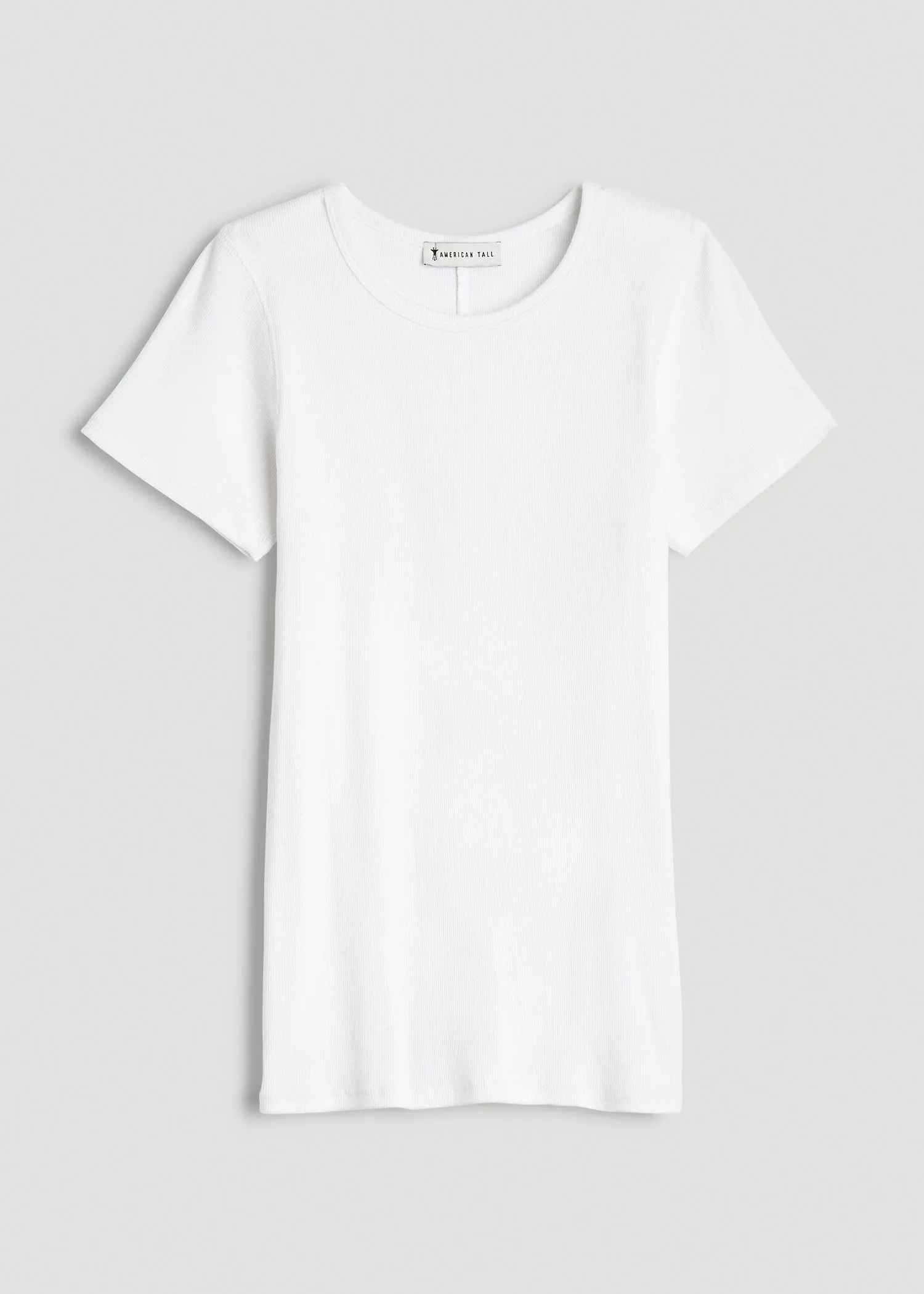 Short Sleeve Crew Neck Ribbed T-Shirt for Tall Women in Bright White