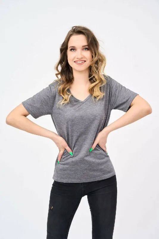 Short-Sleeved V Neck Women's T Shirt in Charcoal