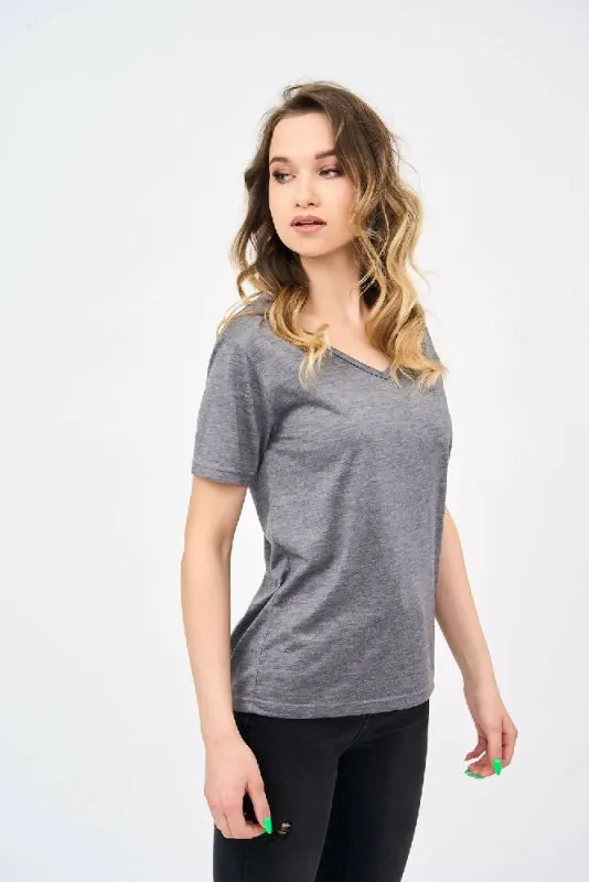 Short-Sleeved V Neck Women's T Shirt in Charcoal