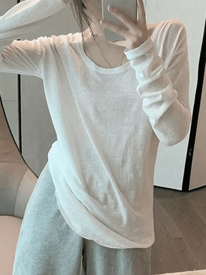 Simple Solid Color Long Sleeve Tee