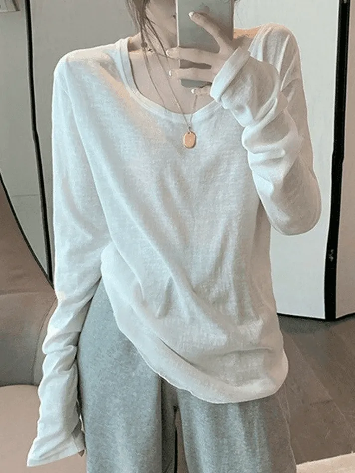 Simple Solid Color Long Sleeve Tee