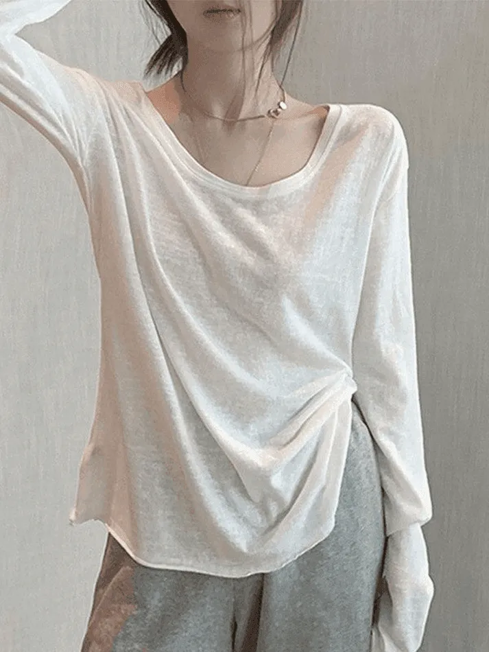 Simple Solid Color Long Sleeve Tee