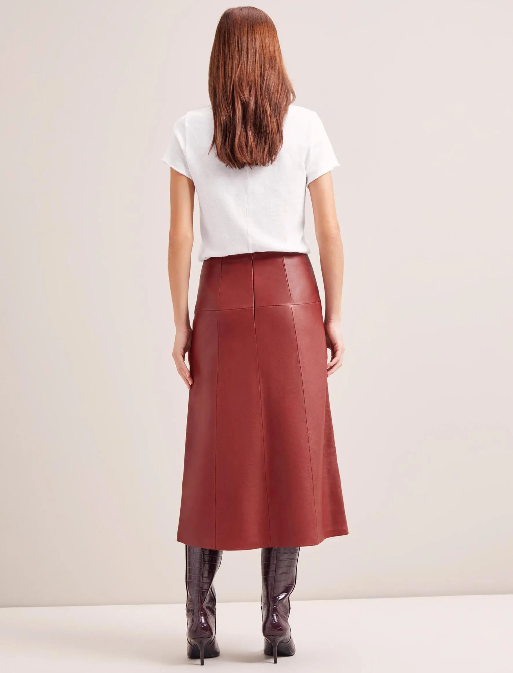 Tiana Leather Midi Skirt - Red