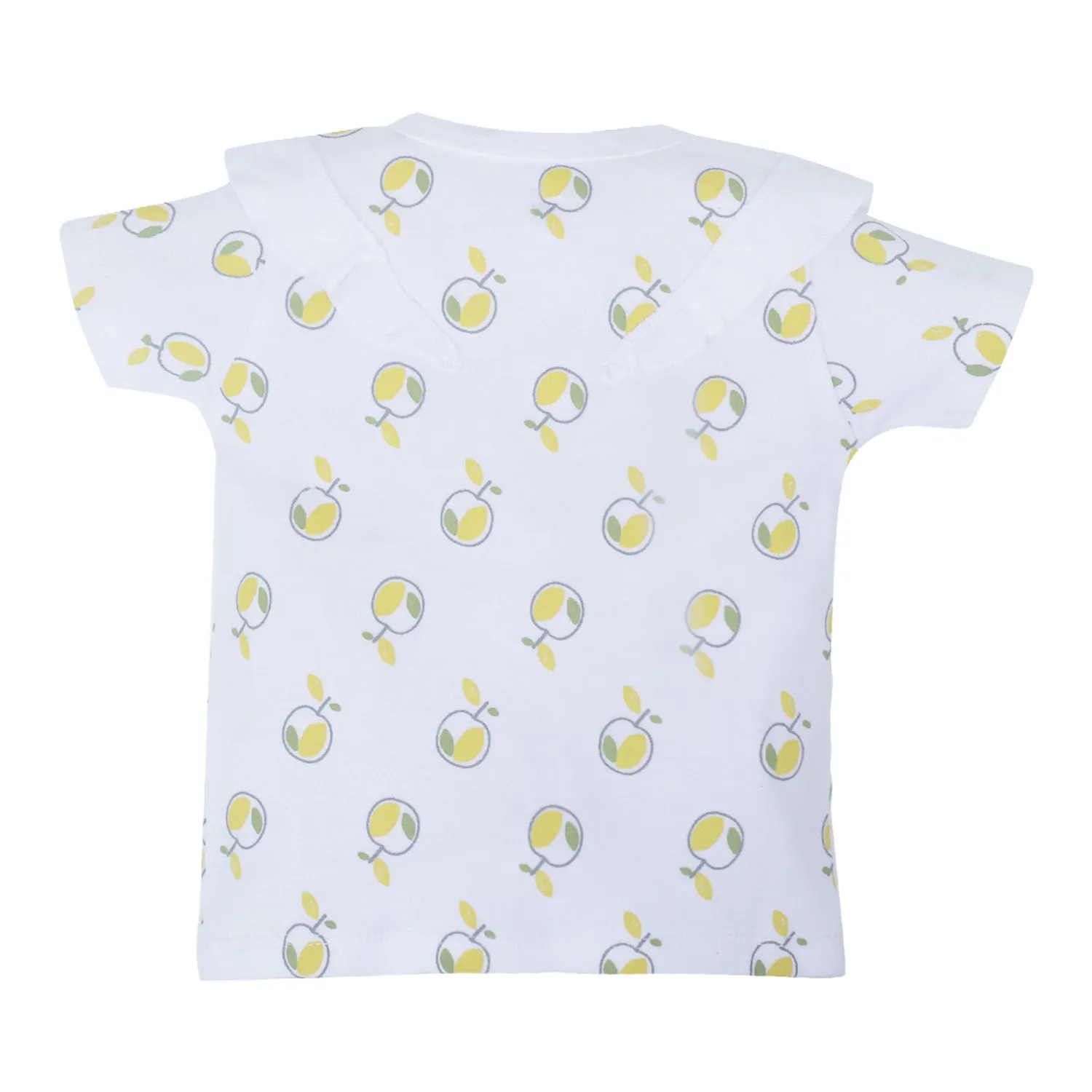 Top Half Sleeves Girls Shoulder Frill - Apple Print