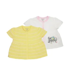 Tops Half Sleeves Girls White/Yellow - 2Pc Set