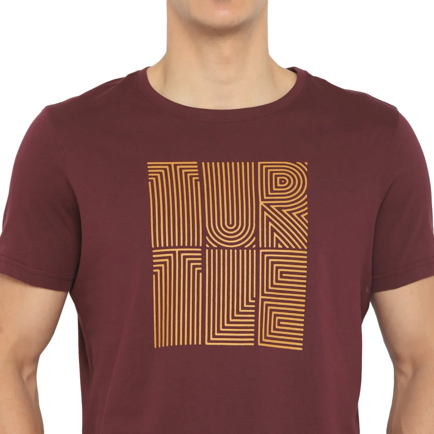 Turtle Men Essentials Maroon Printed Round Neck T-Shirts