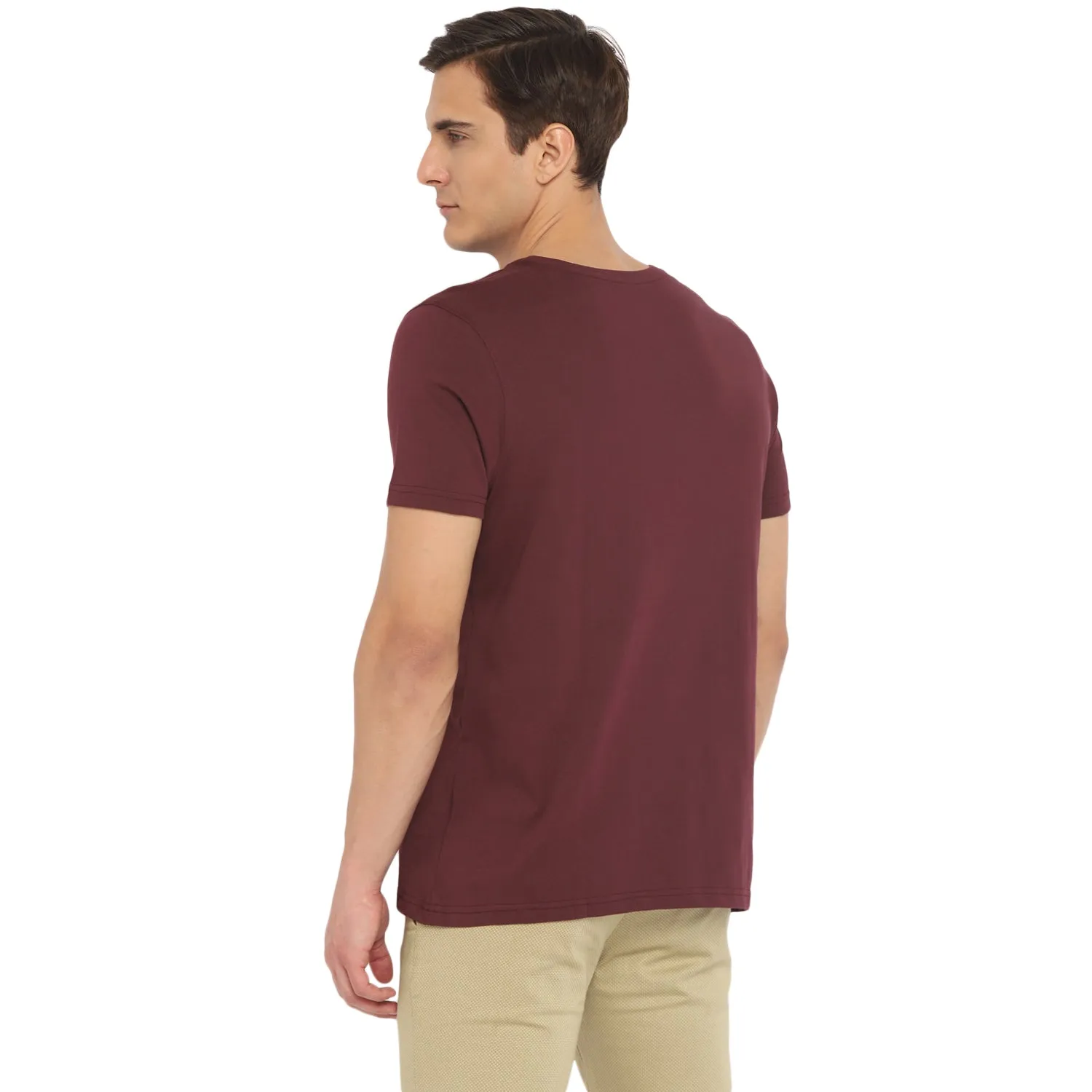 Turtle Men Essentials Maroon Printed Round Neck T-Shirts