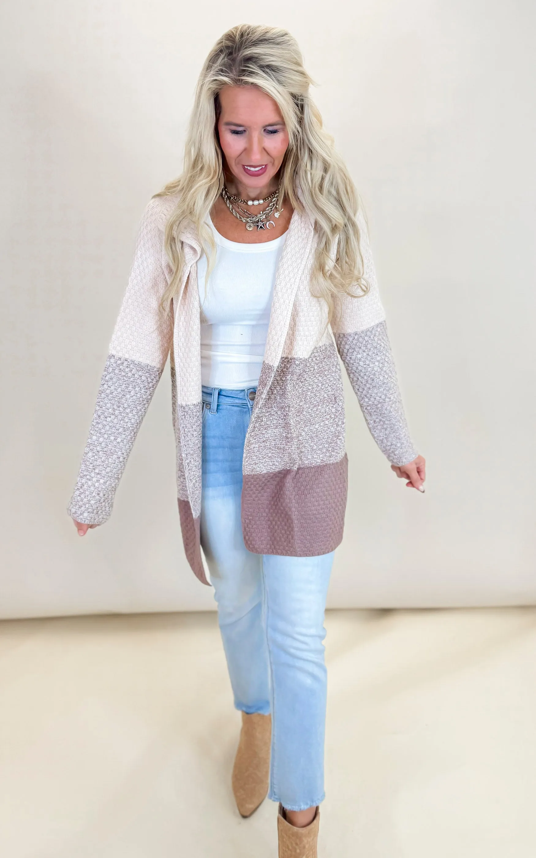 Waffle Knit Colorblock Cardigan