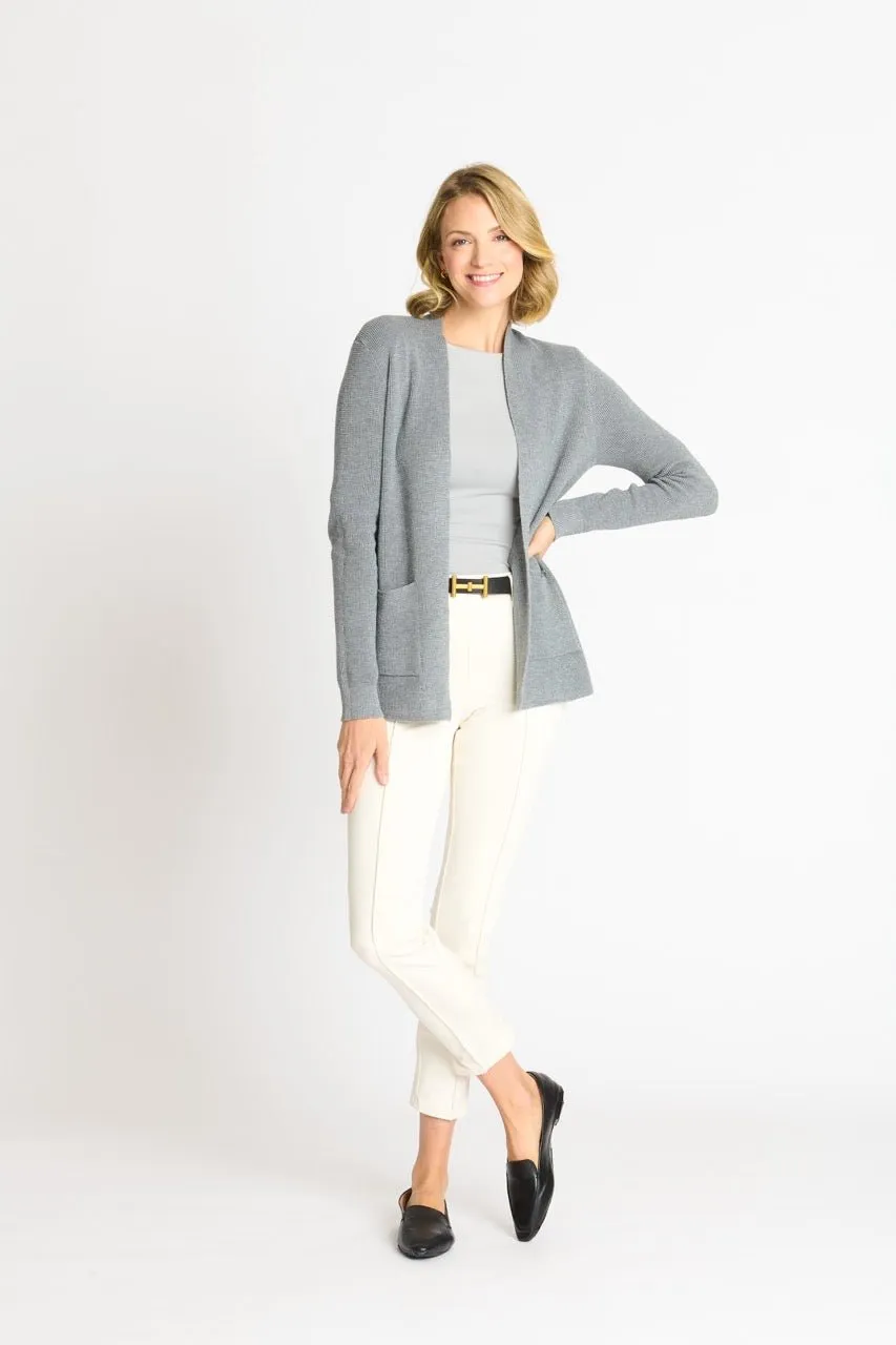 Waffle Stitch Cardigan Sweater with Pocket, Medium Grey Heather