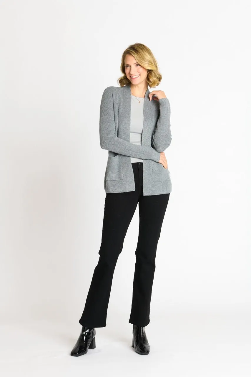 Waffle Stitch Cardigan Sweater with Pocket, Medium Grey Heather