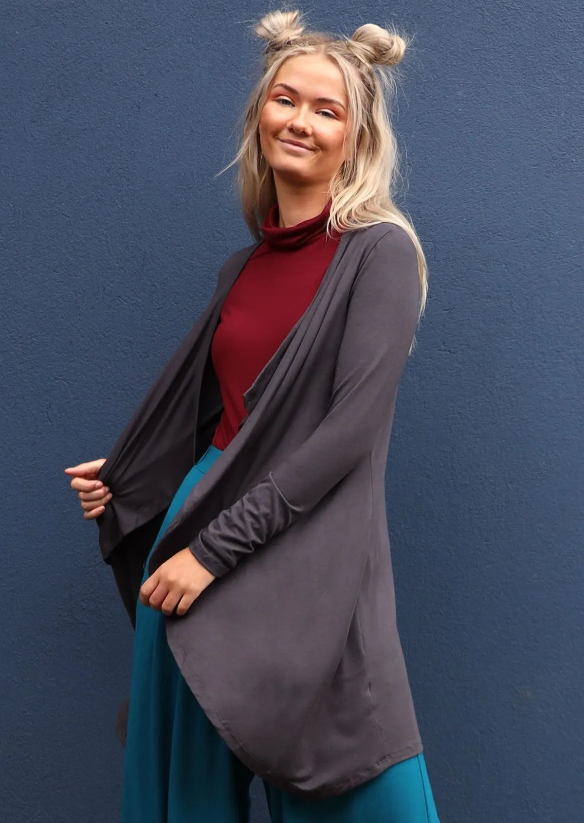 Waterfall Cardi Dark Grey