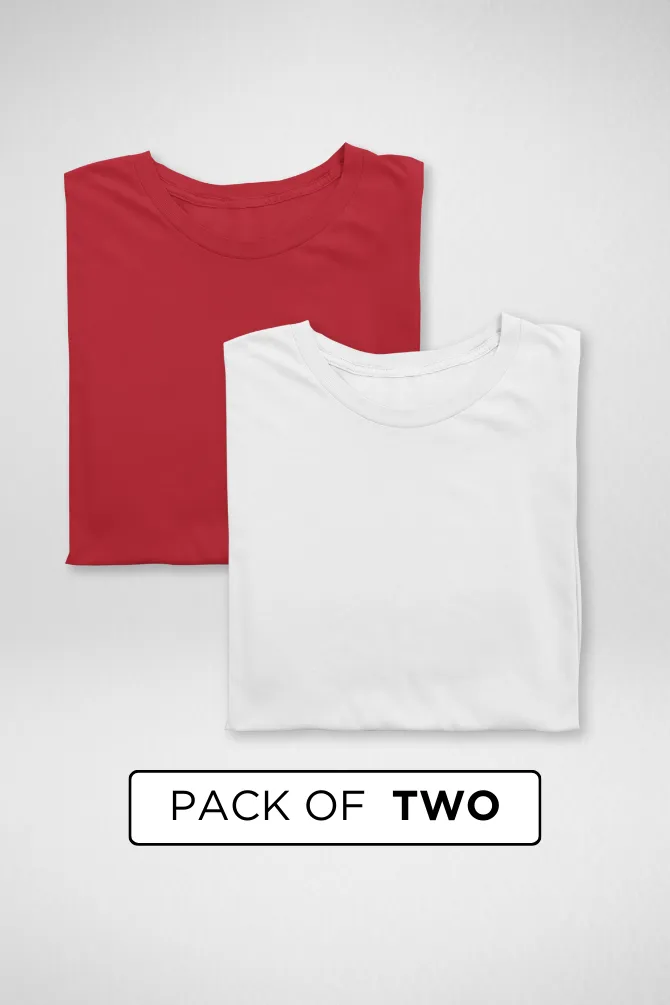 White and Red Plain T-shirts Combo for Men