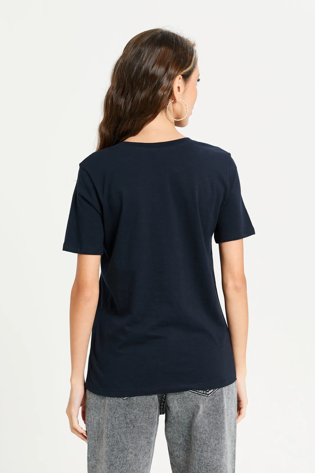 Women Navy Printed T-Shirt