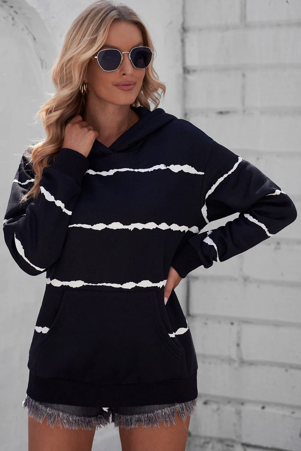 Women's Cozy Striped Hoodie with Kangaroo Pocket