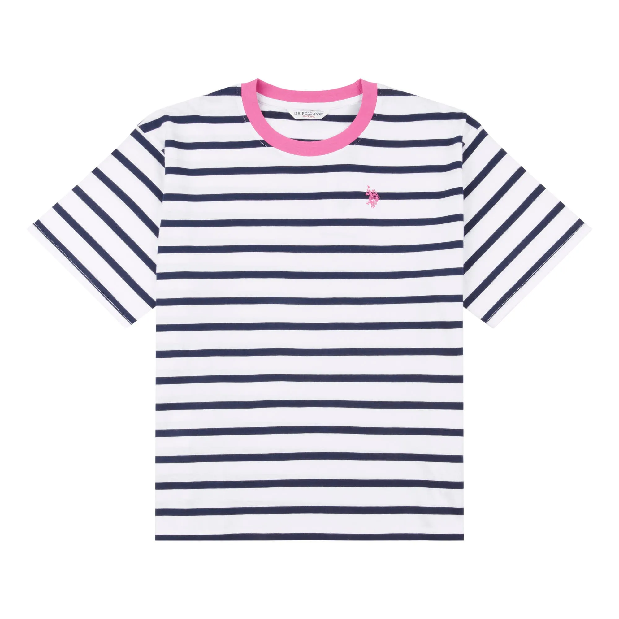 Womens Stripe Crew Neck T-Shirt in Navy Blue