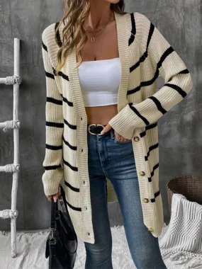 Women’s Striped Fall Duster Cardigan | Button-Up Knitwear