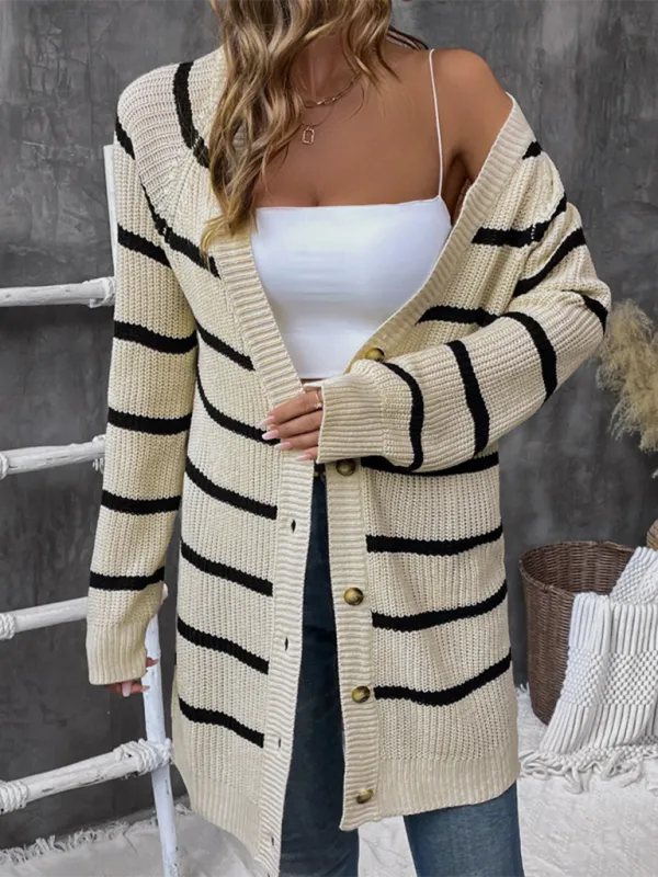 Women’s Striped Fall Duster Cardigan | Button-Up Knitwear